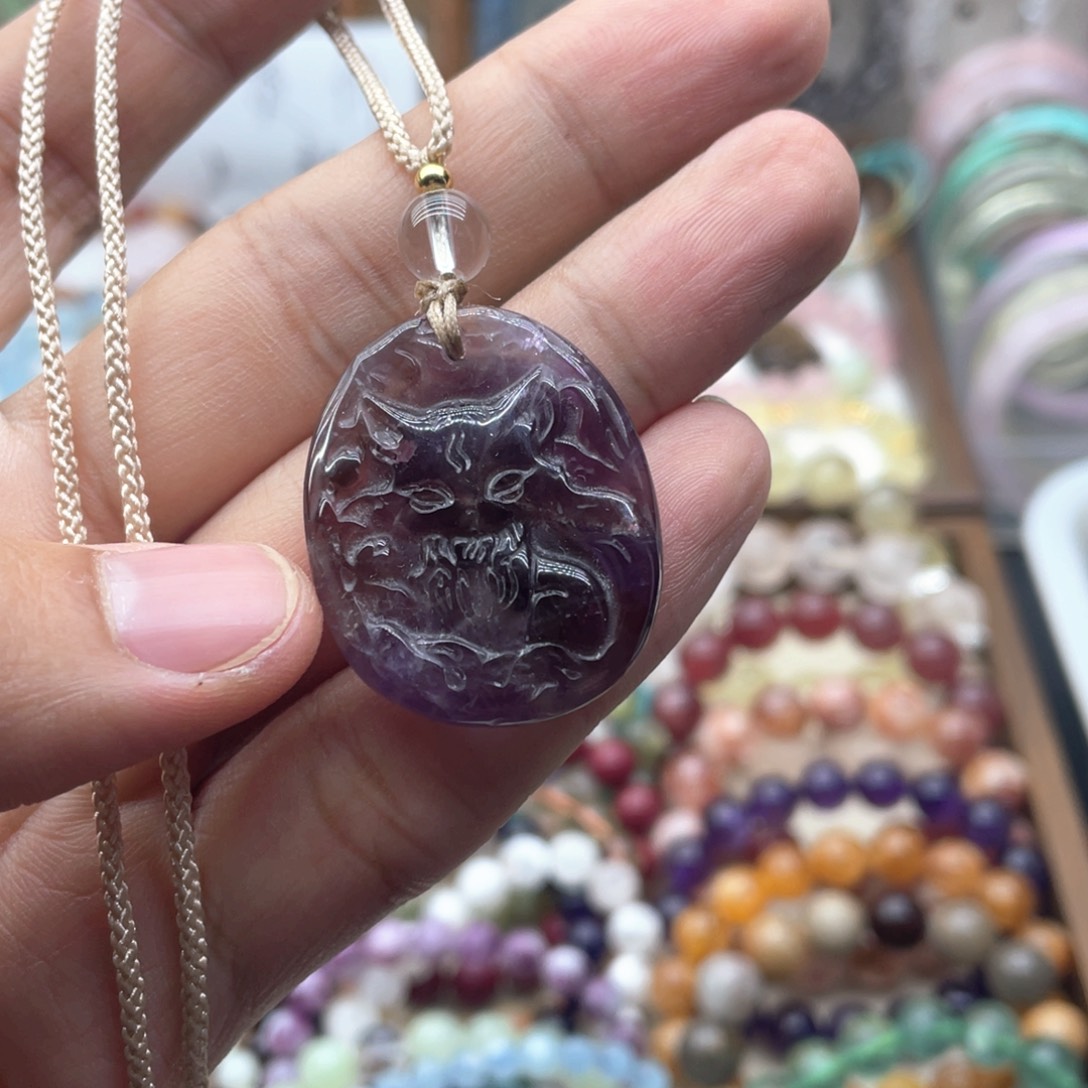 烟晶手链未镶嵌紫黄小吊坠