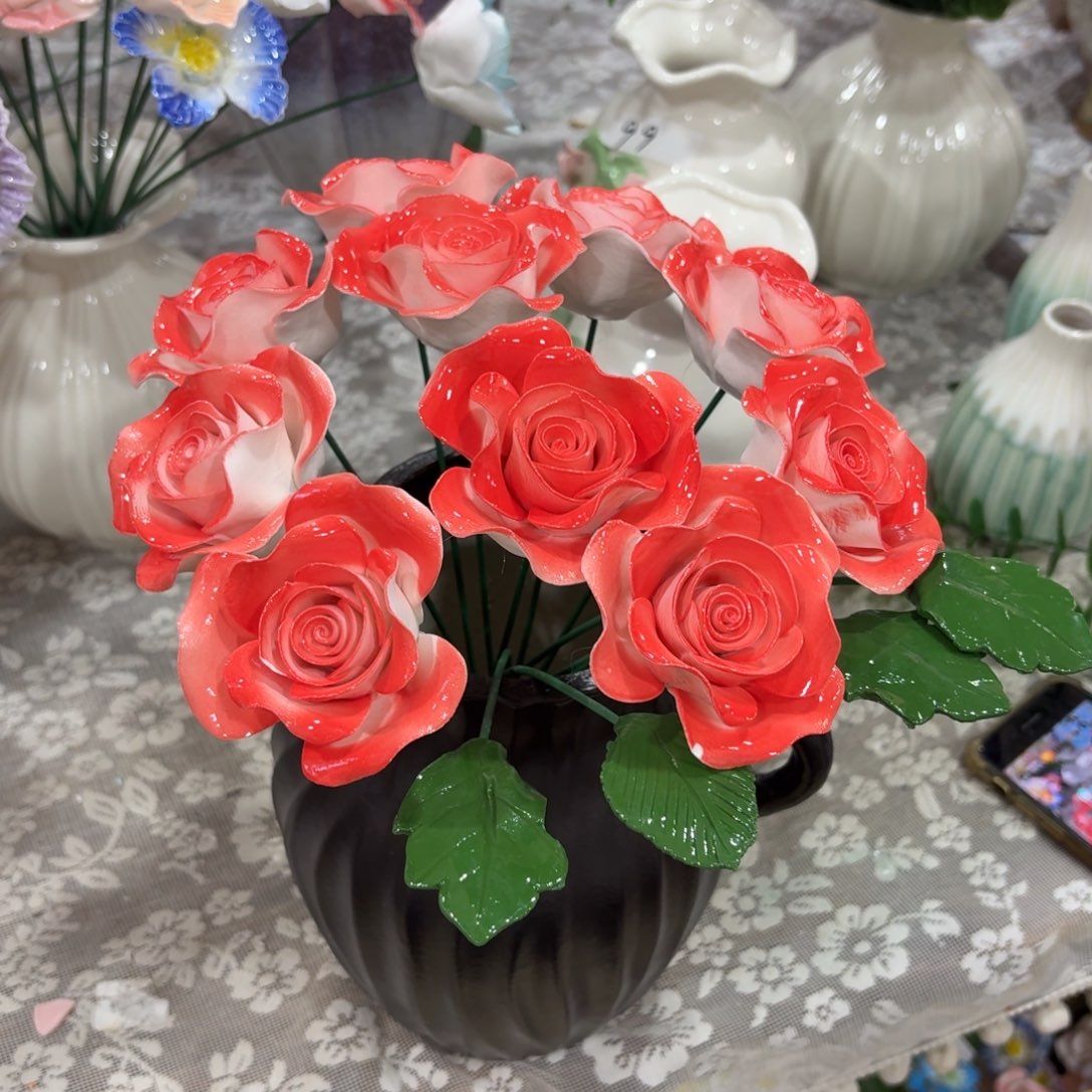 发10朵送4片陶瓷叶陶瓷花拍满20元发货随意退款拉黑