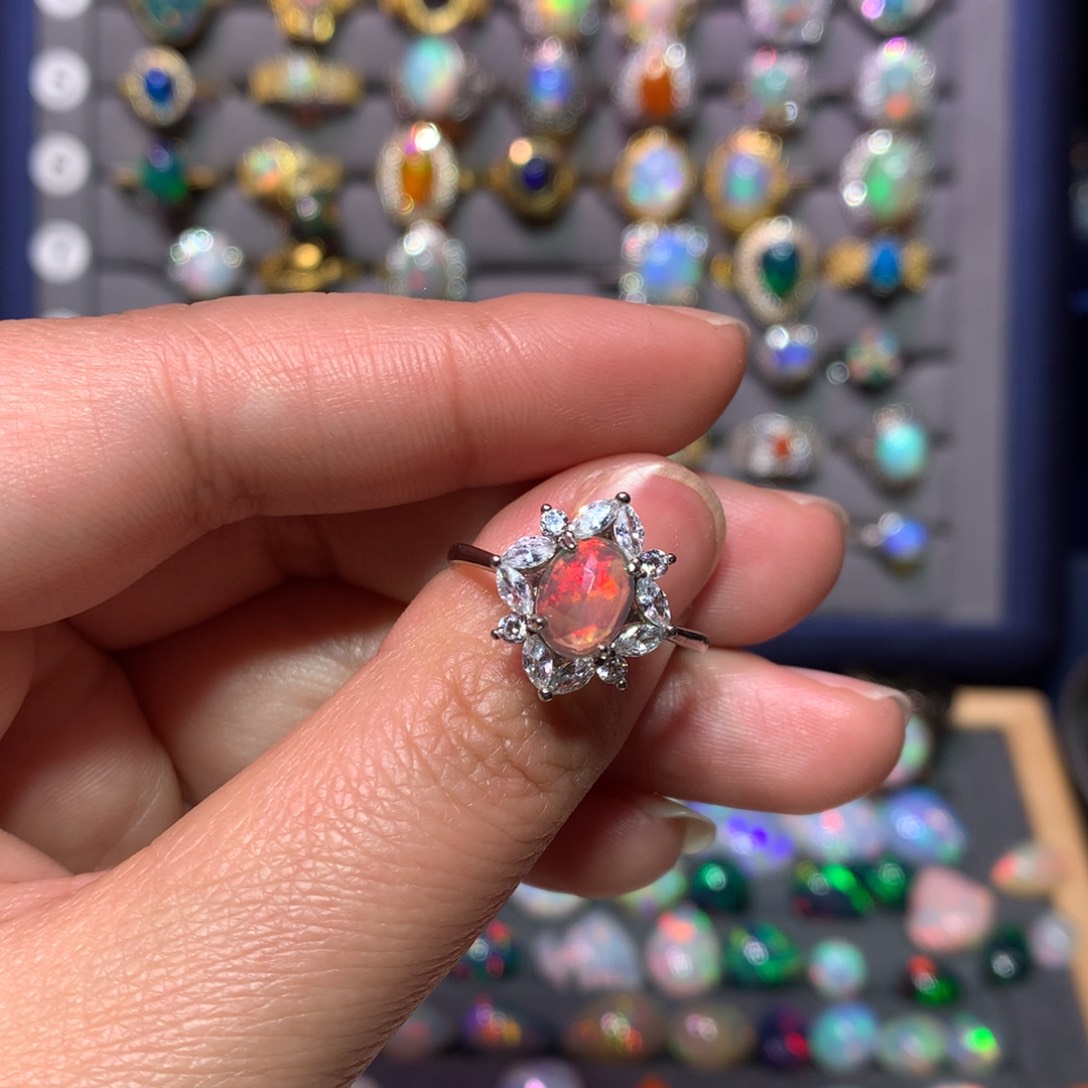 欧泊戒指款式银S925镶嵌