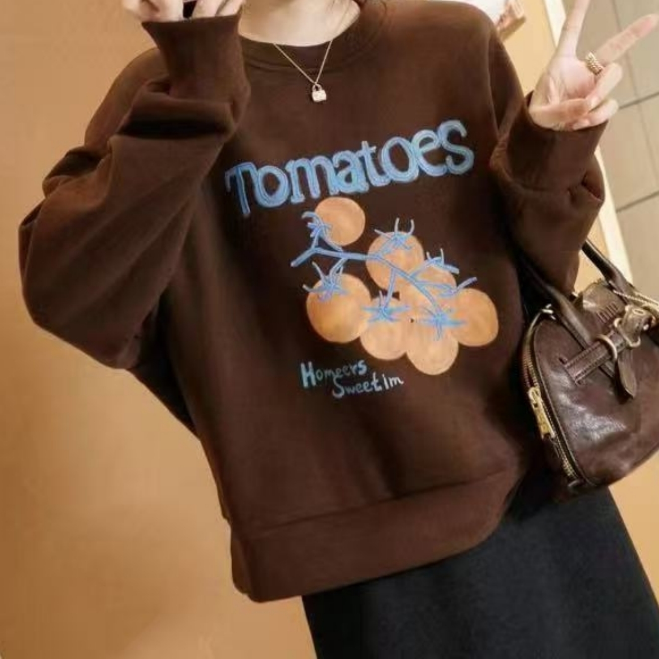 Z.X   番茄刺绣印花双面绒套头卫衣  8962（C2）