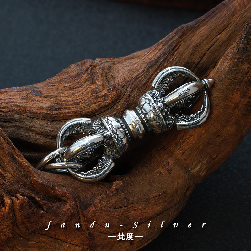 吊坠925银 纯银s925复古做旧五股金刚杵挂坠时尚百搭个性素款