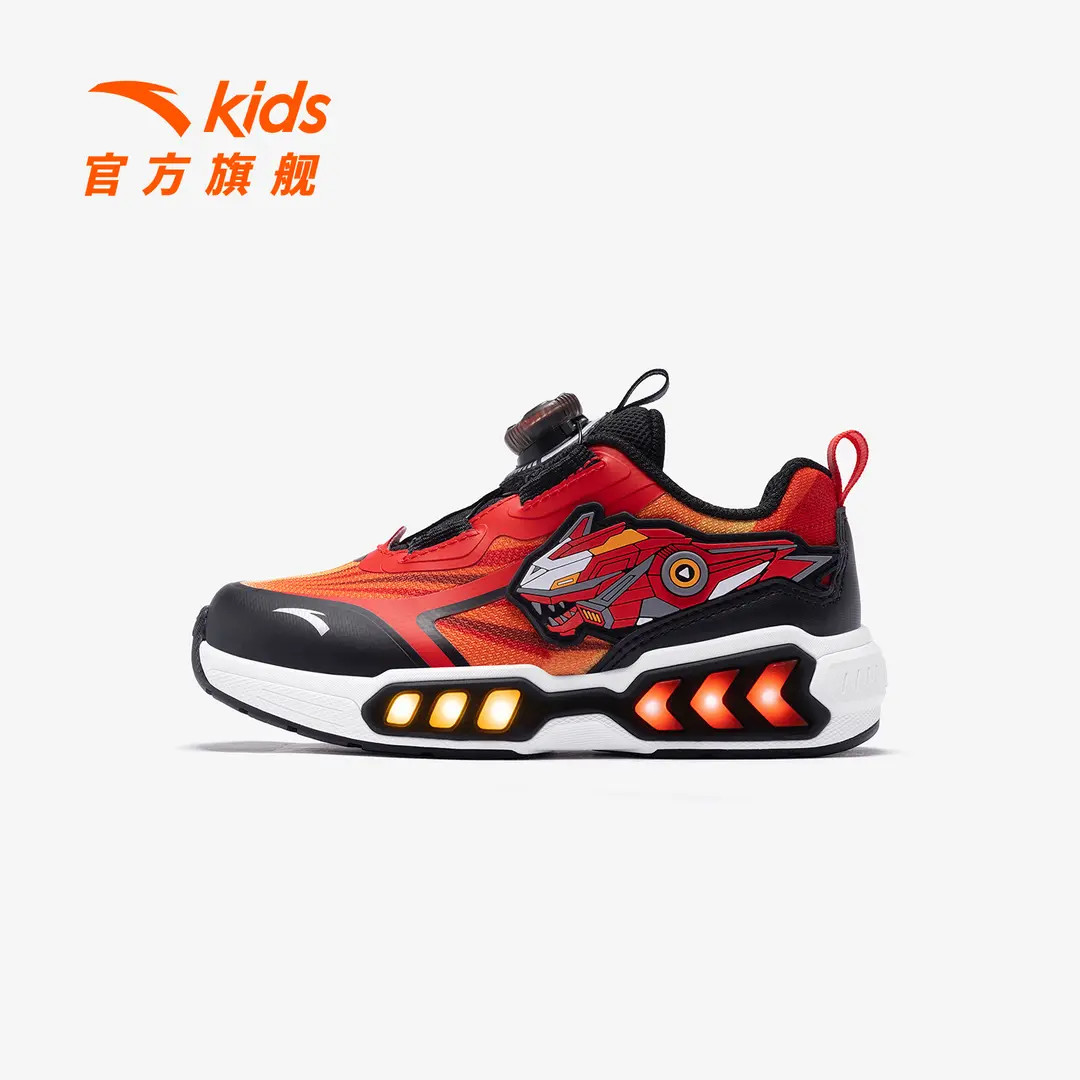 恐龙灯鞋安踏儿童男小童休闲鞋2026年新款犟弹闪灯儿童旋钮运动鞋