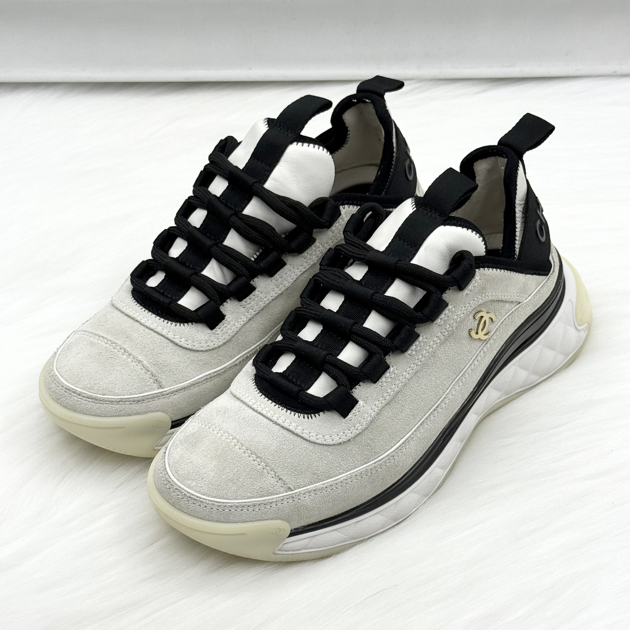 99新 Chanel/香奈儿 24c·双c金扣运动鞋 37码 公价1.4w ce02 