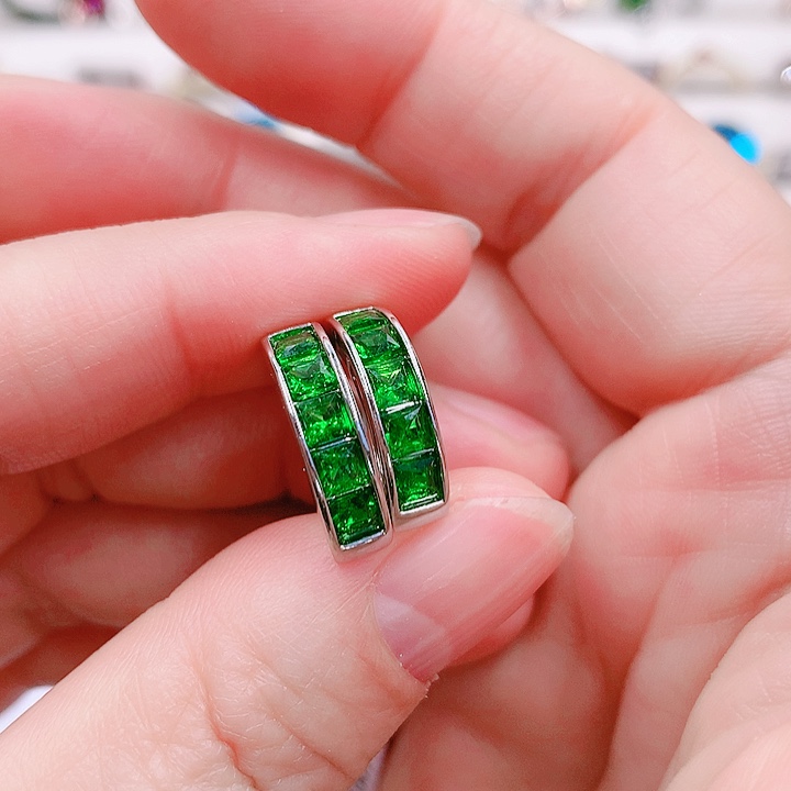 透辉石耳扣银S925镶嵌