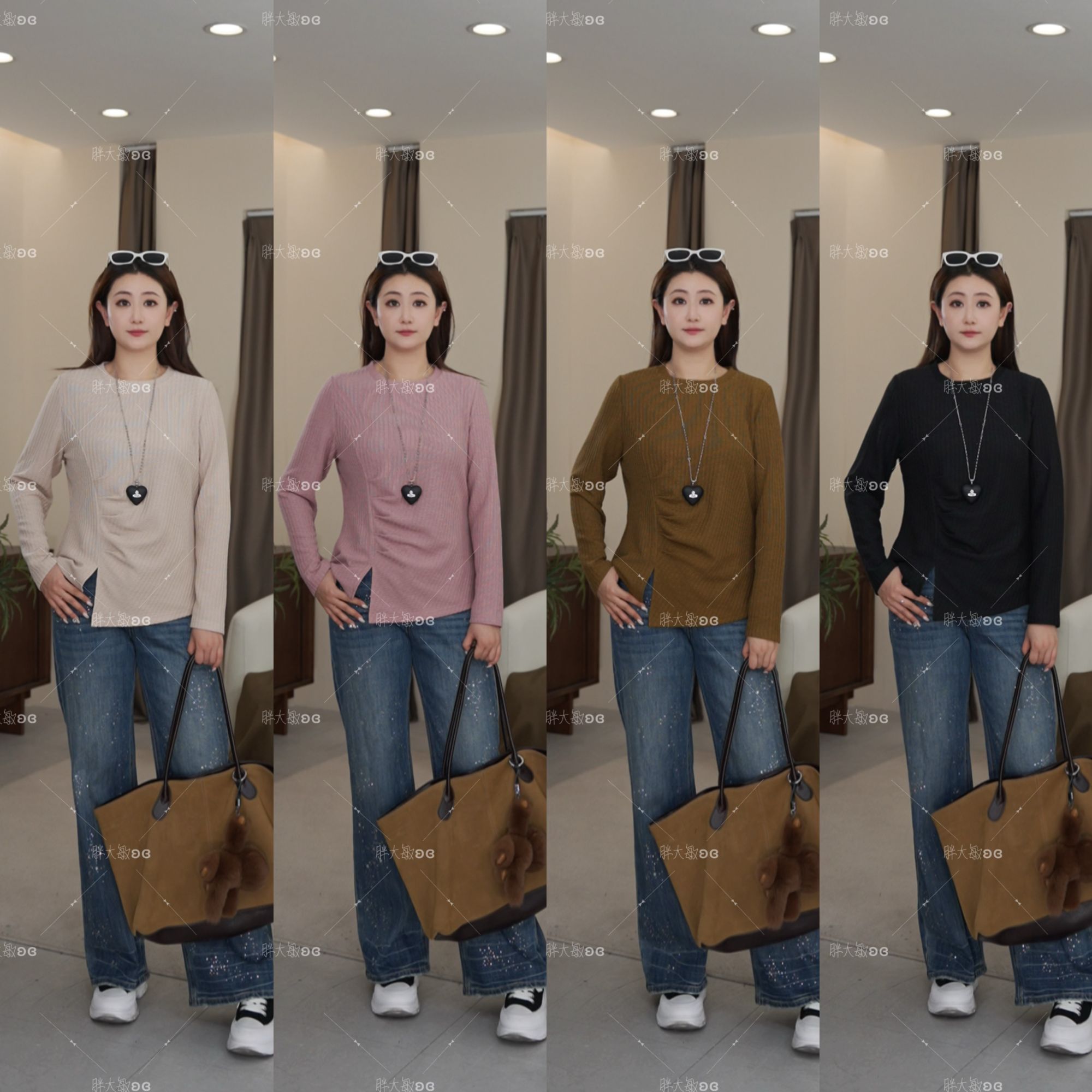 【上新】秋冬上衣PMM82245新款显瘦百搭不规则纯色褶皱大码女装上衣