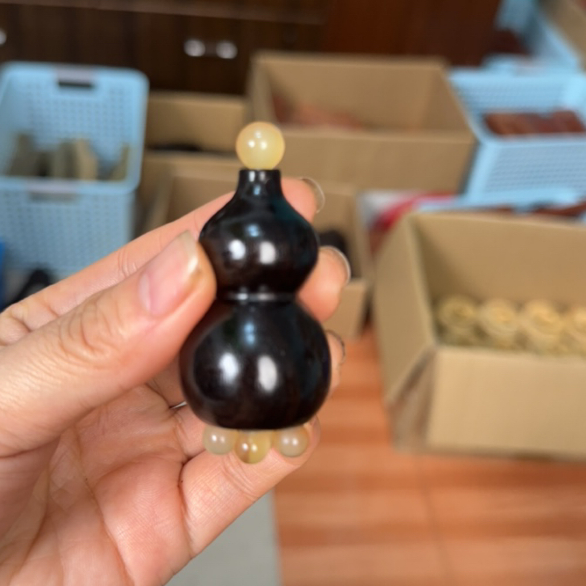 吴忠良正宗紫光檀羊角葫芦眼部按摩器随身携带手工打磨