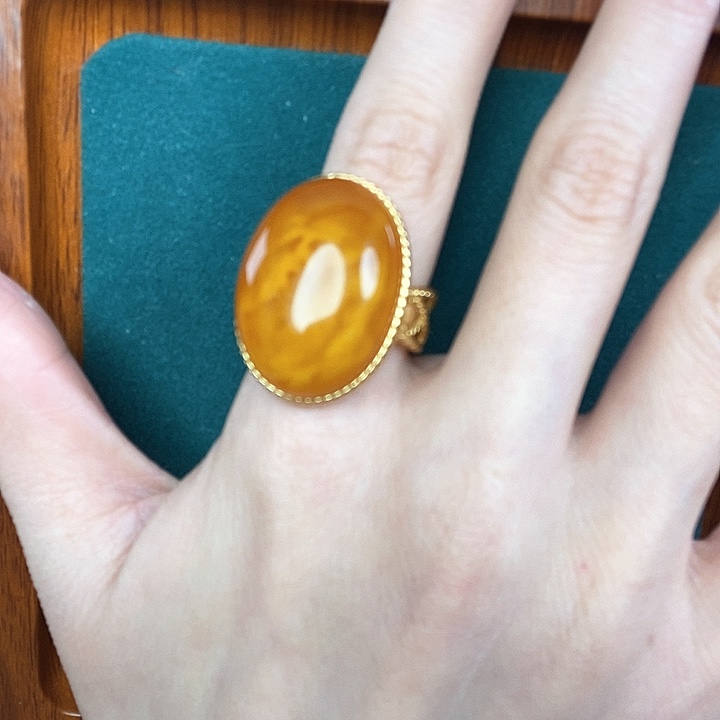 蜜蜡戒指银S925镶嵌戒指