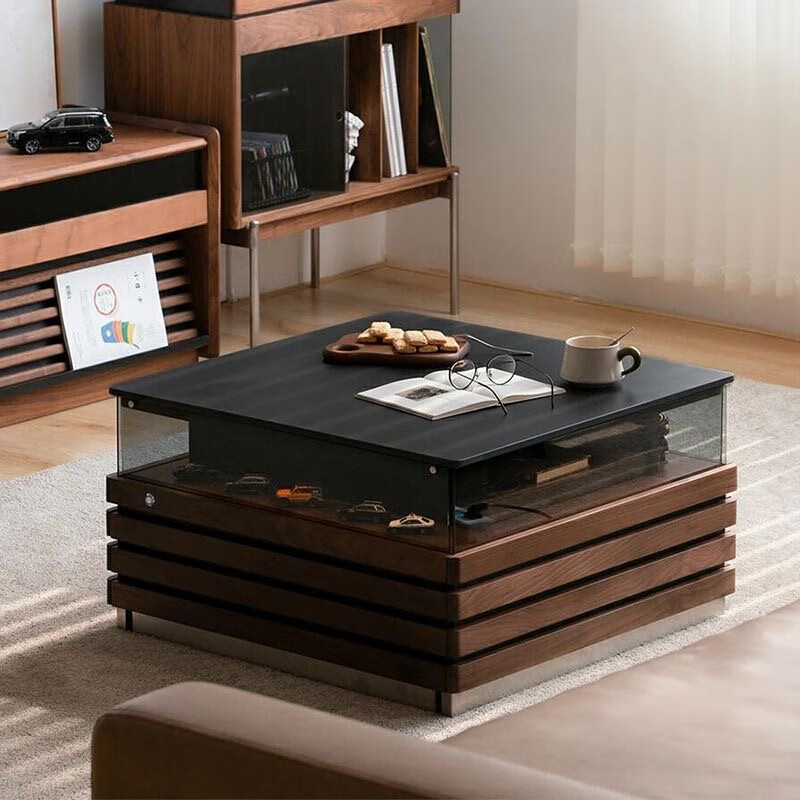 星环茶几北欧中古岩板茶几黑胡桃木现代小户型客厅极简灯