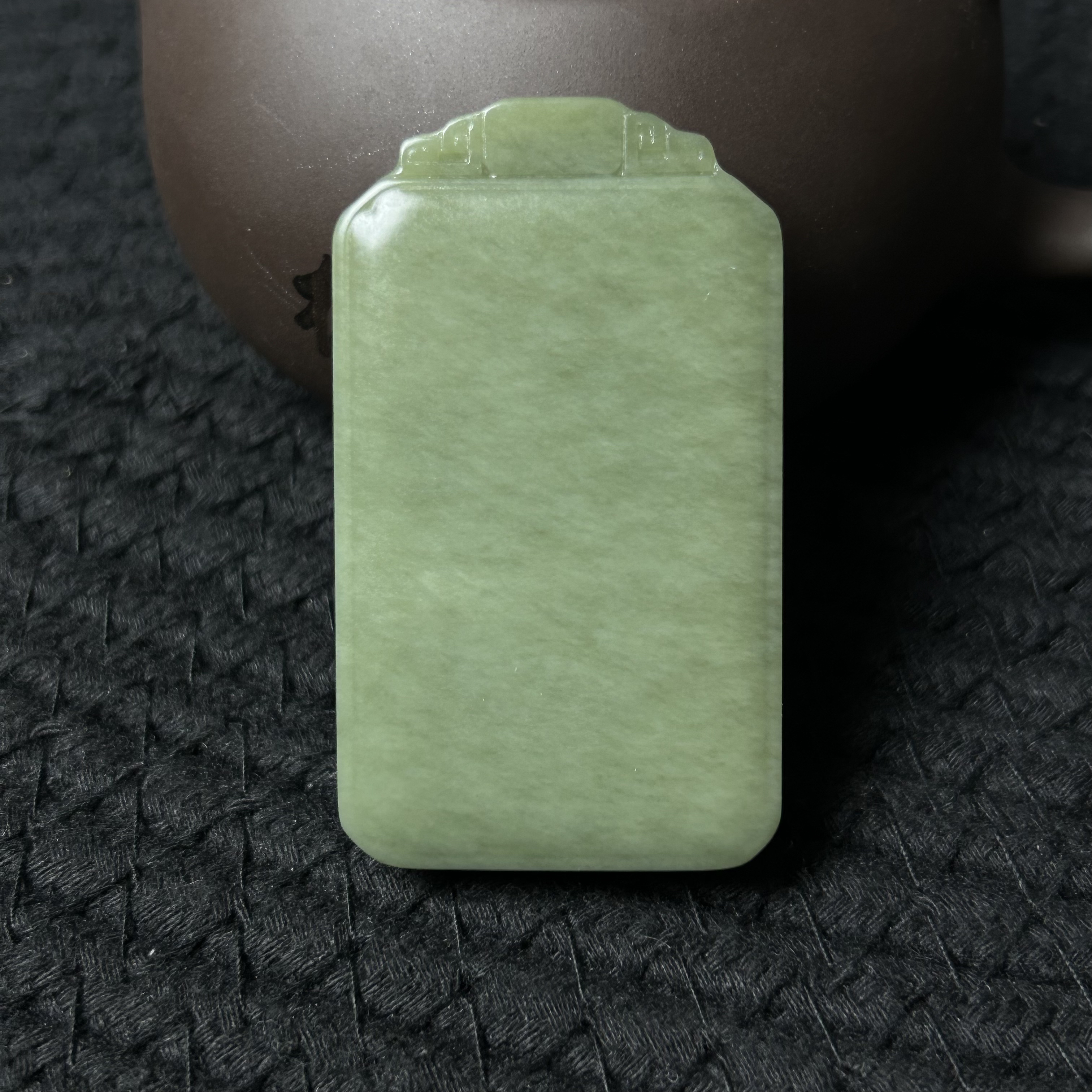 【沙枣青系列】新疆和田玉沙枣青豆青绢丝纹无事牌60×35×11.5mm