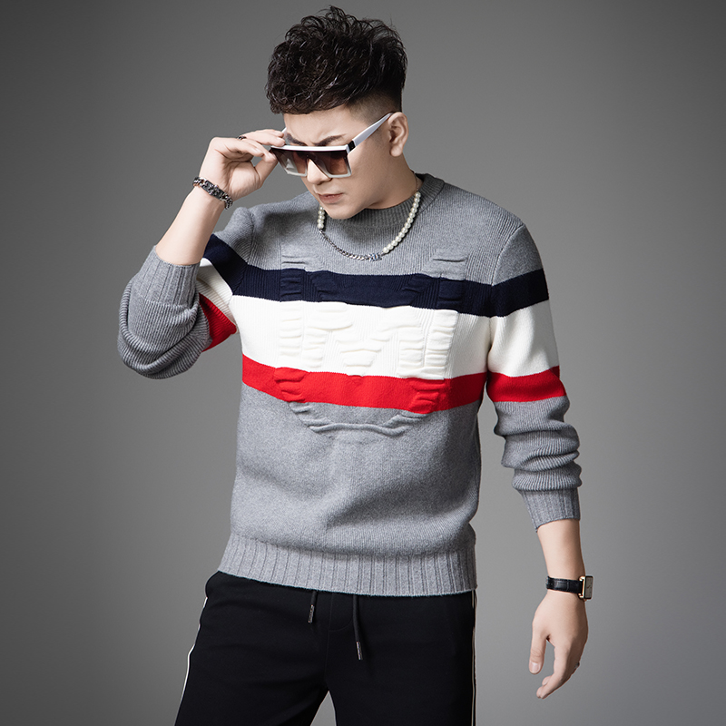 L34【1003】2025冬季新款高级感提花毛衣男柔软防寒保暖线衣针织衫