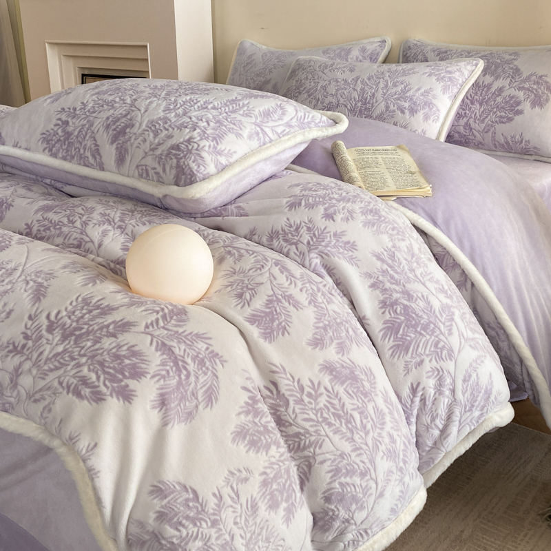 8-9斤加厚牛奶绒四件套5D立体雕花双面绒冬季保暖床品防寒防静电