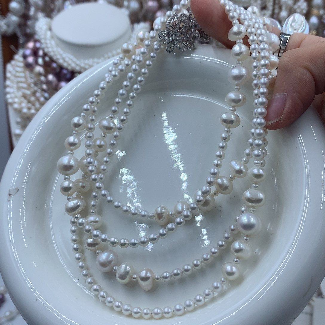 我***富银S925镶嵌淡水珍珠项链耳饰