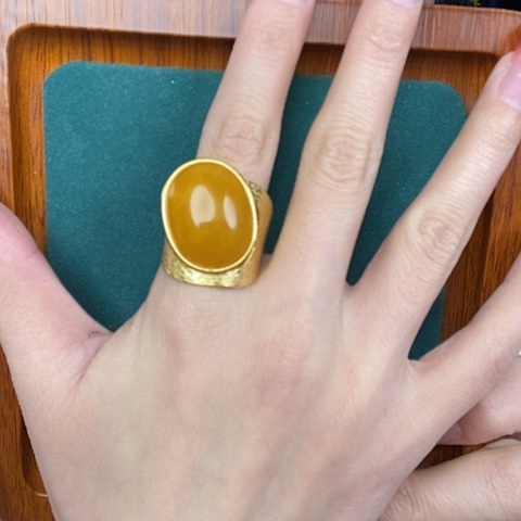 蜜蜡戒指银S925镶嵌戒指