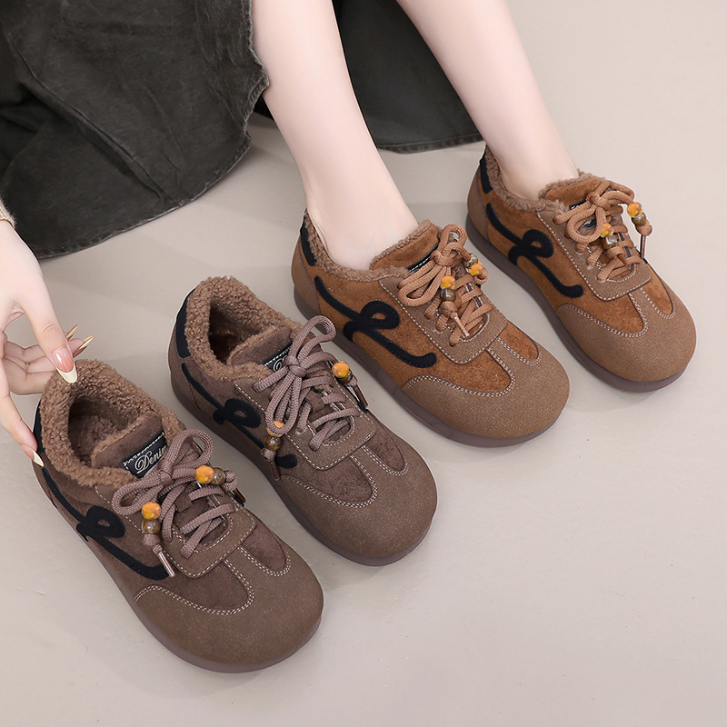 冬季新款美拉德风保暖棉靴休闲运动时尚百搭棉鞋防滑平底德训鞋女