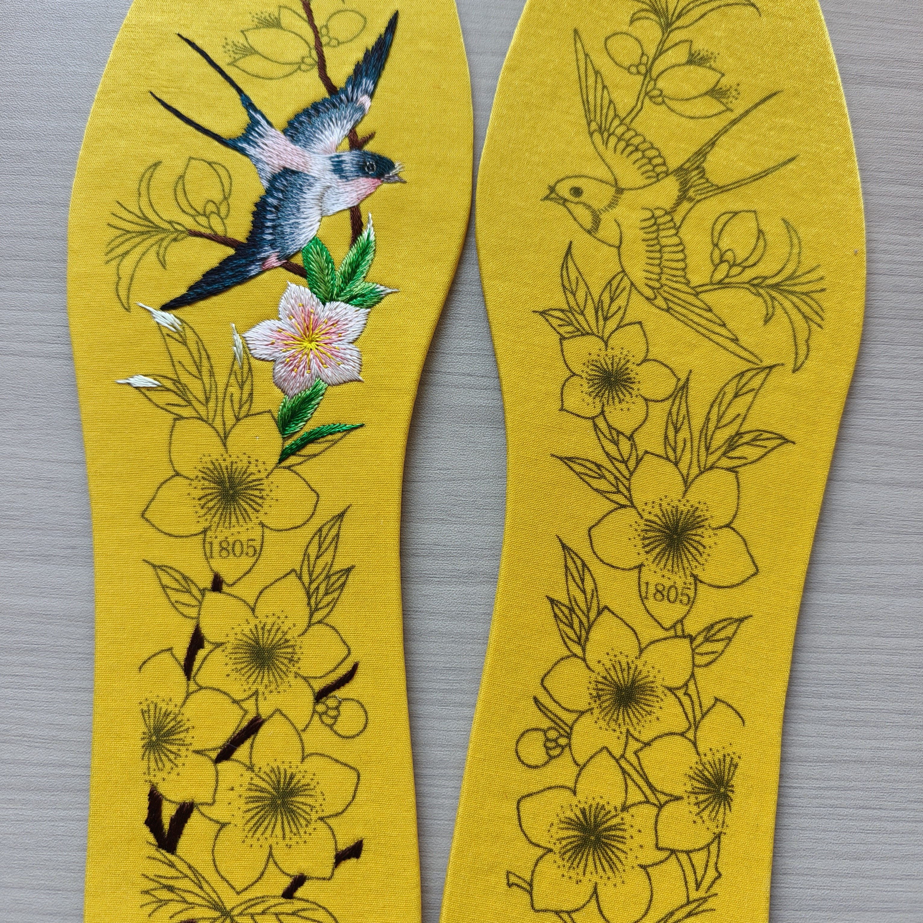 手工绣花纯棉吸汗鞋垫材料包带针线半成品需要自己绣燕子报春