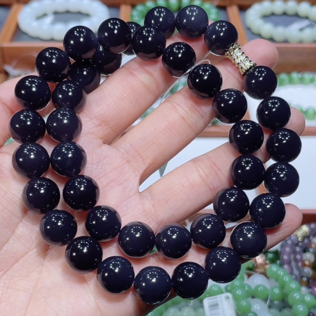 和田玉老料帝王紫项链12mm