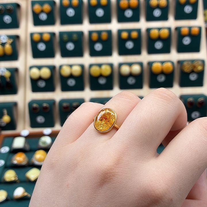 琥珀银S925镶嵌戒指