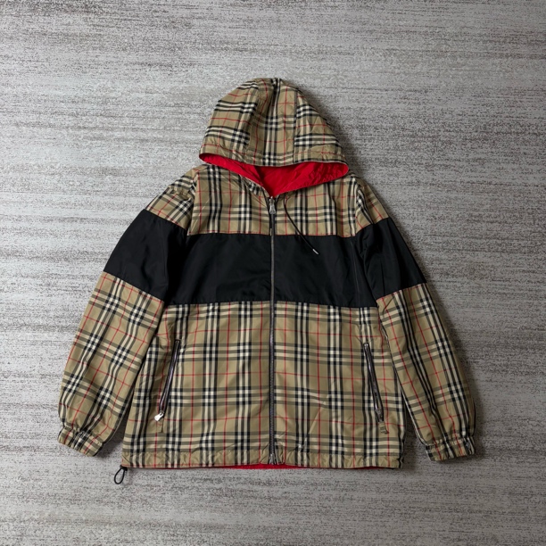 99新 BURBERRY/博柏利 双面两穿经典格纹连帽夹克/S码#3020