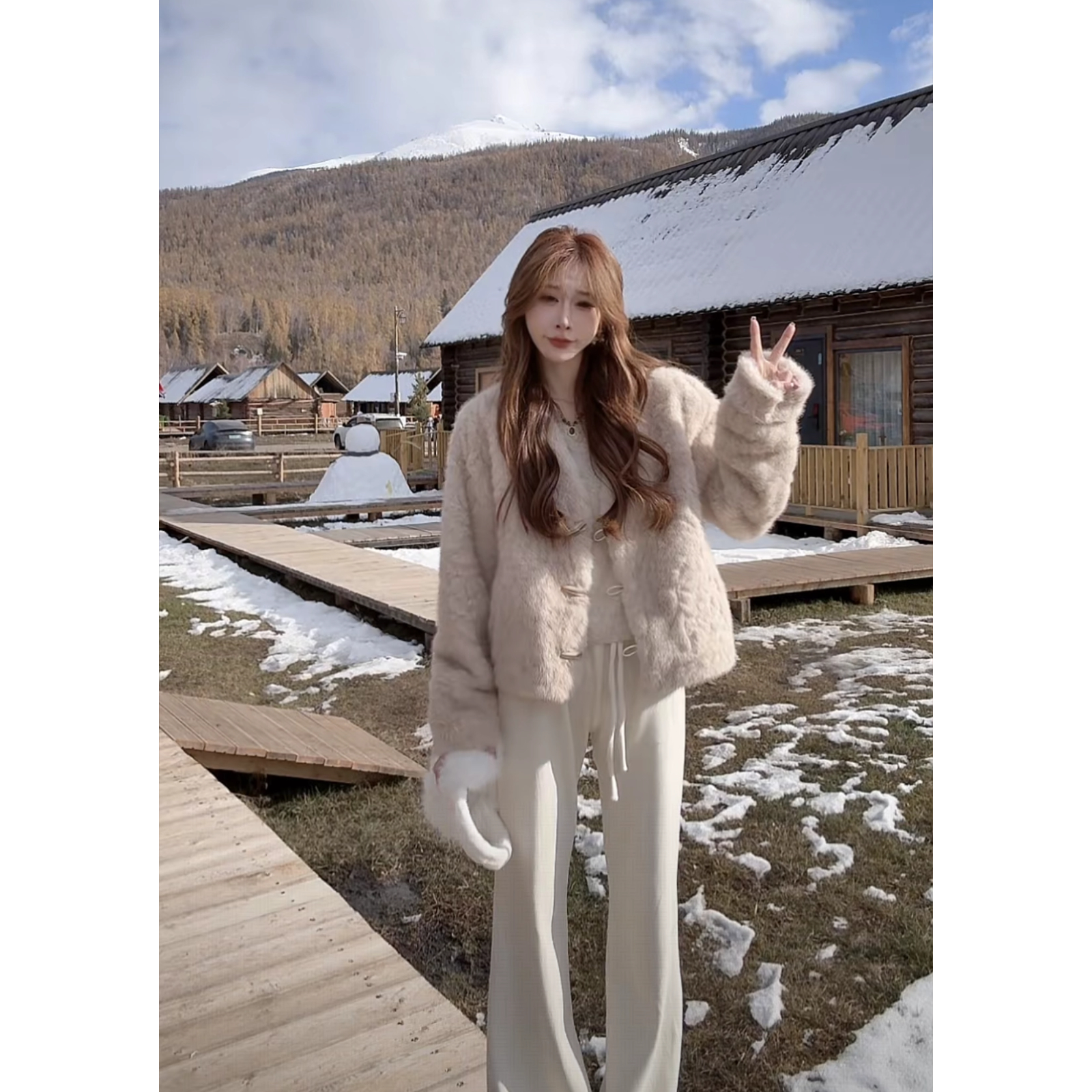 2025新款轻奢花狐貂皮毛一体毛毛外套女装上衣加厚百搭时尚