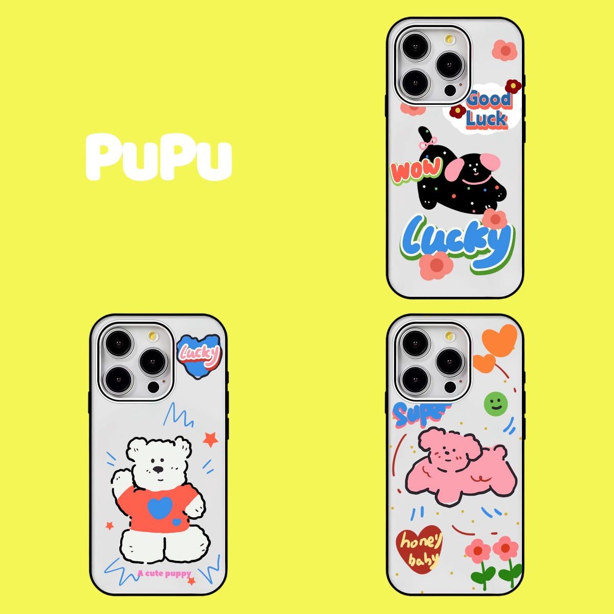 PuPu原创《kucky小狗》黑边透明手机壳ins适用于苹果iPhone16ProMax