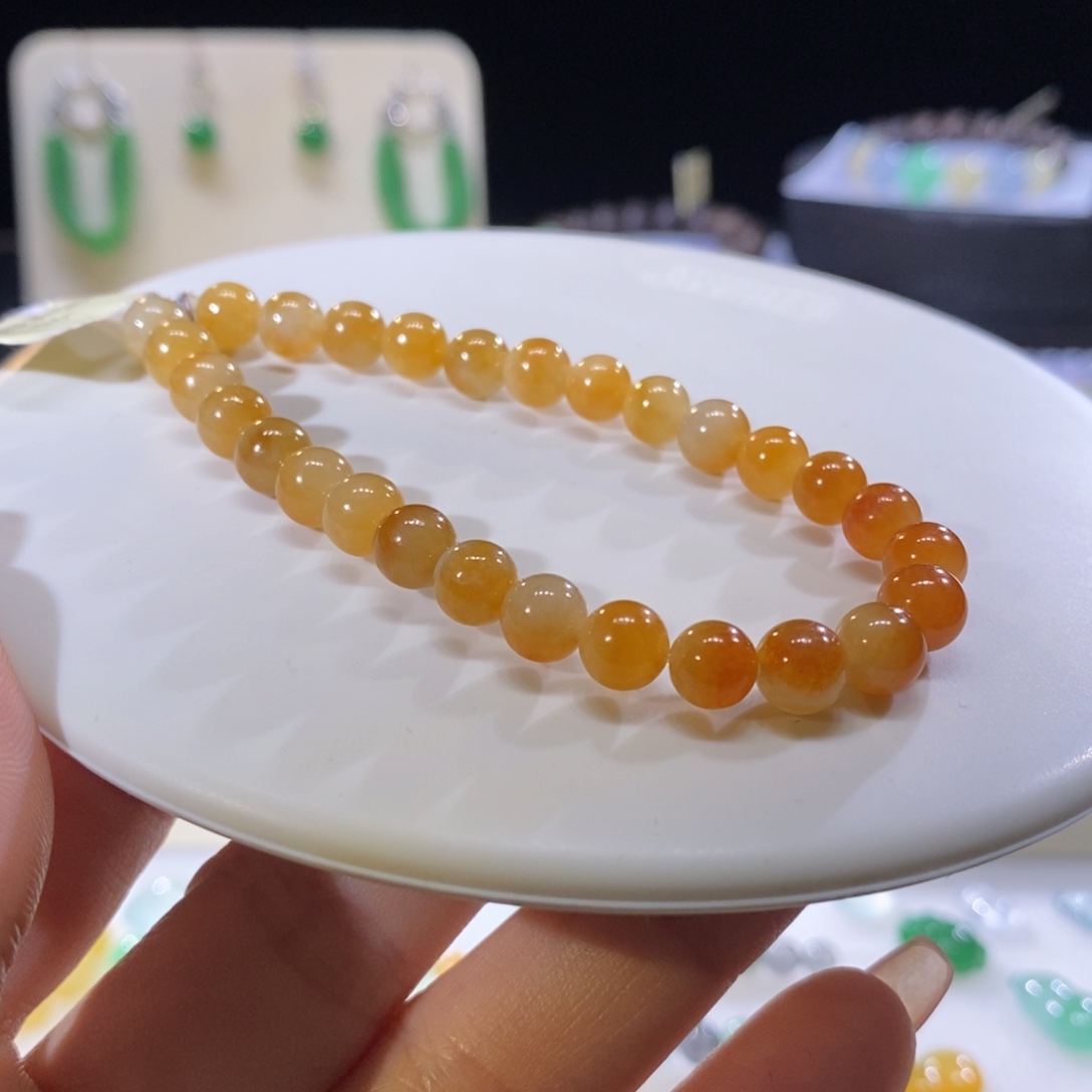 翡翠未镶嵌颈饰翡翠黄红圆珠小手串