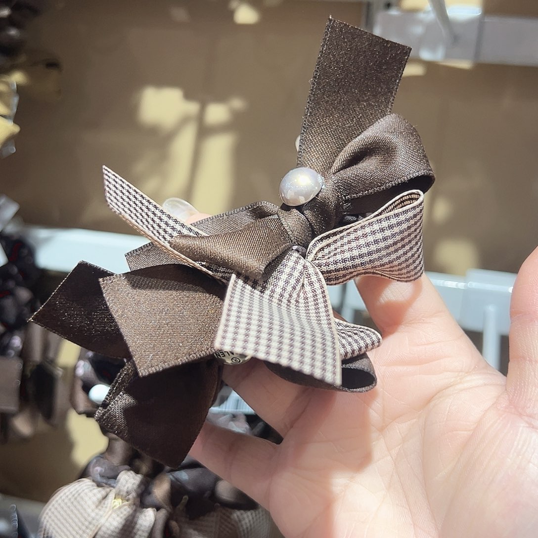 非金属咖色蝴蝶结碎花发圈