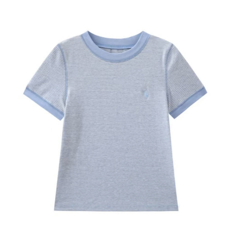 2025春季新款拼接撞色条纹正肩短袖T恤女高级感上衣2004