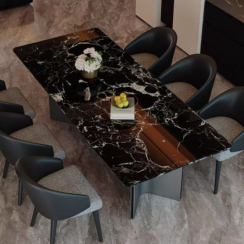 黑玫瑰天然大理石餐桌长方形现代简约水家用小户型长餐桌设计师款