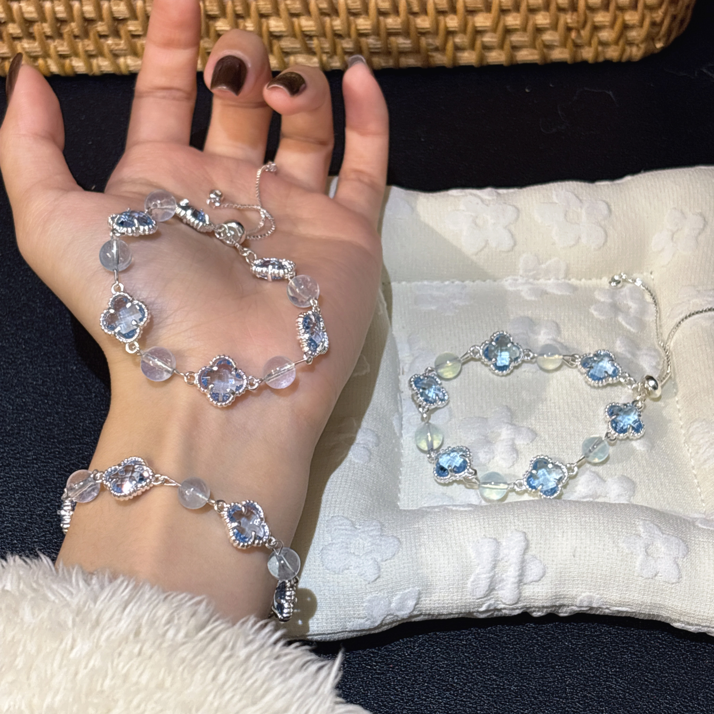 【海蓝宝四叶花】新品蓝色四叶草手链海蓝宝显白轻奢 多样性发一