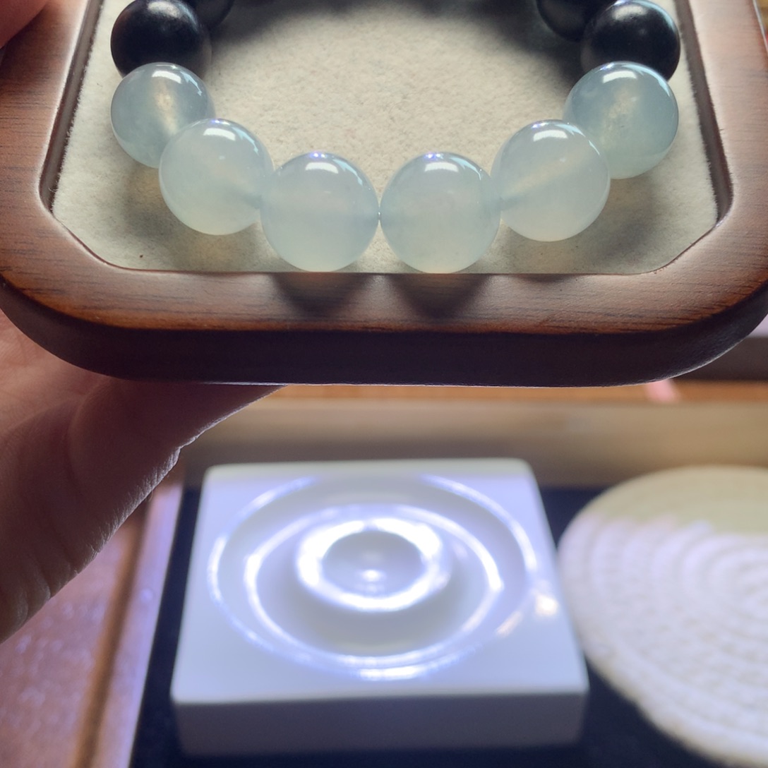 手链翡翠未镶嵌11.9-13mm白月光串