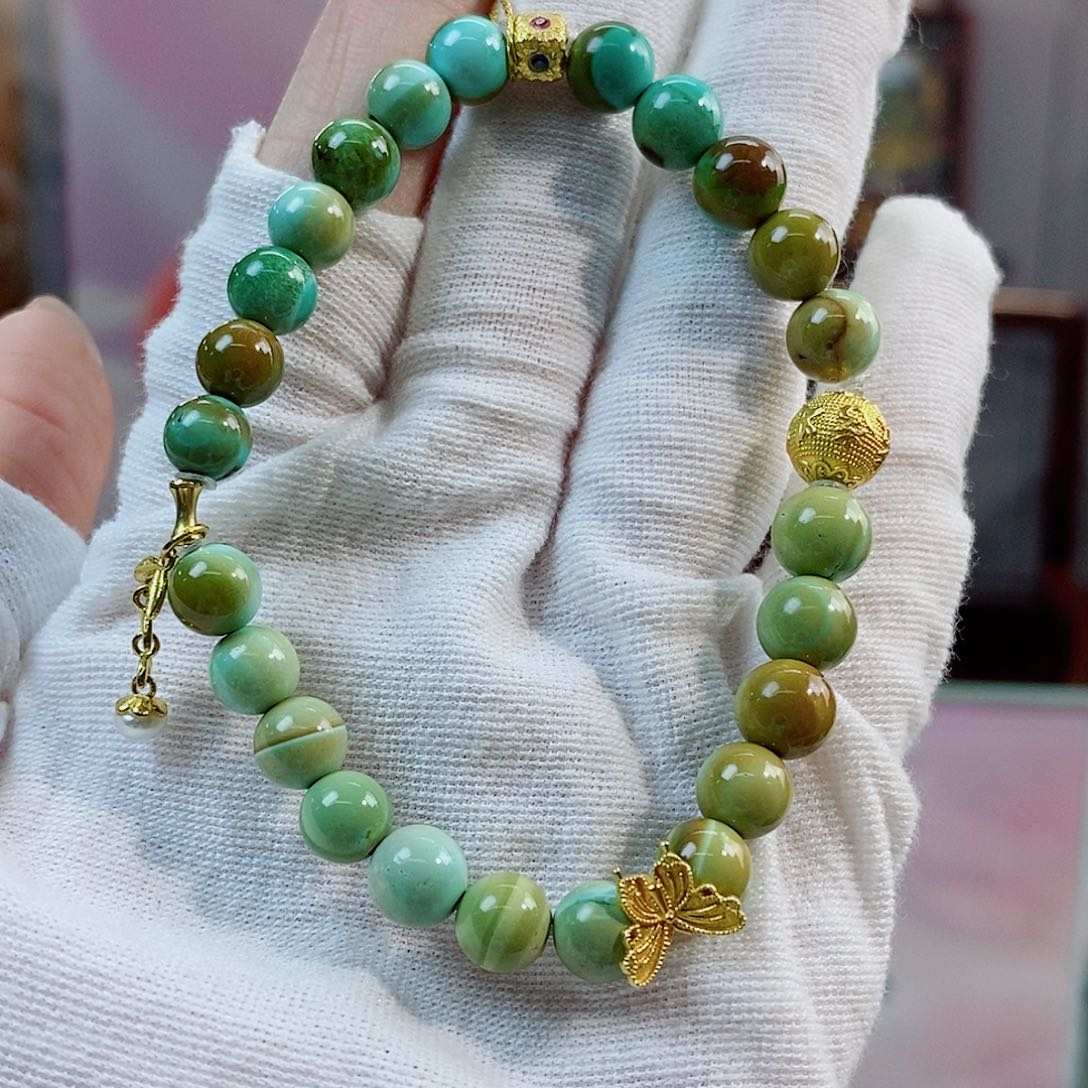 绒***娘18K金镶嵌绿松石珠宝奇石