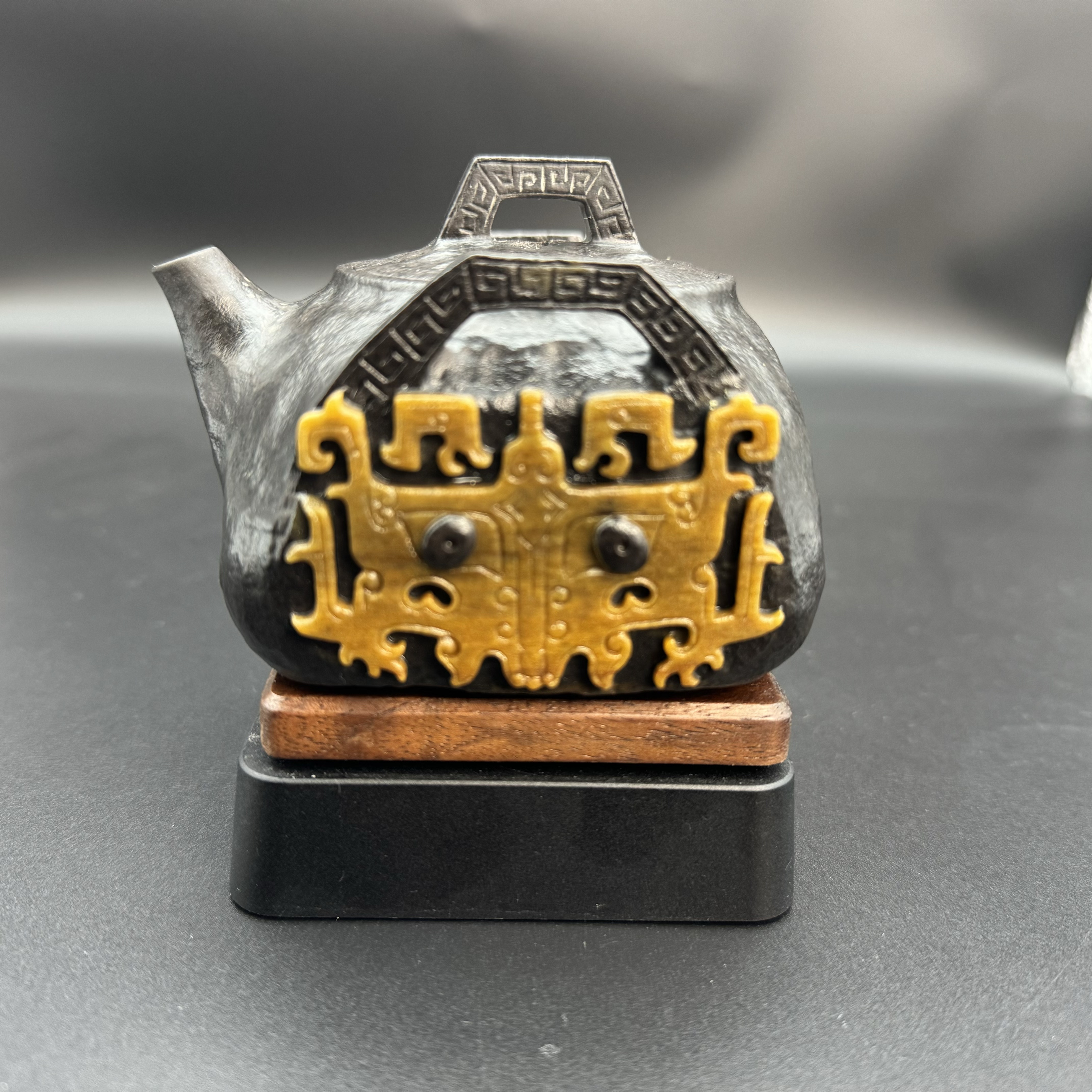 【仿古饕餮手抓壶】•研壶社•冰碛岩随型壶创意纯手工