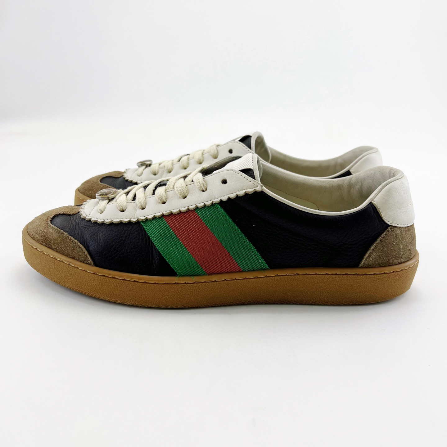 95新 GUCCI/古驰 42码/拼色蜜蜂logo刺绣红绿条纹德训鞋/15632252