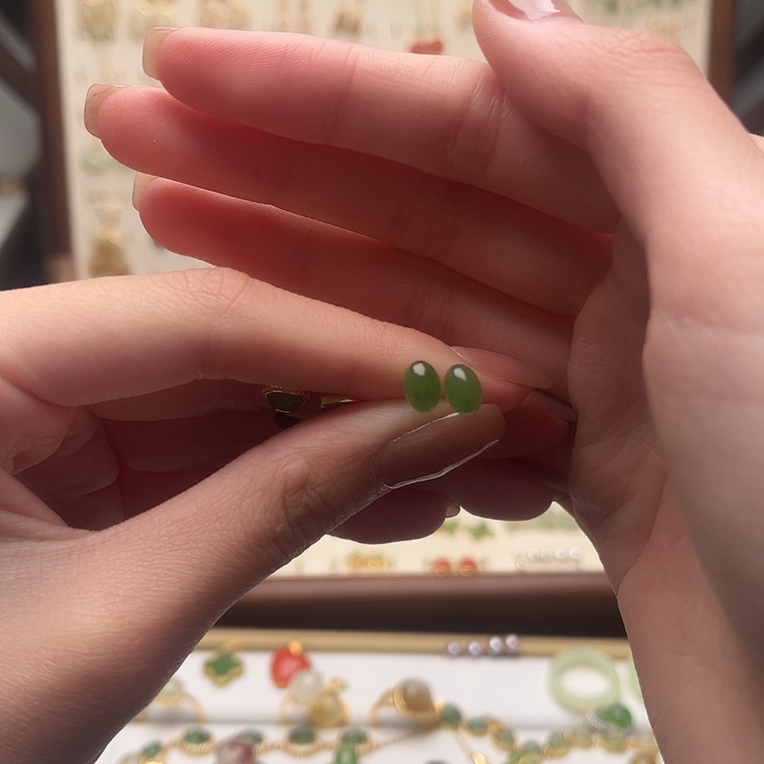 和田玉银S925镀金镶嵌耳饰