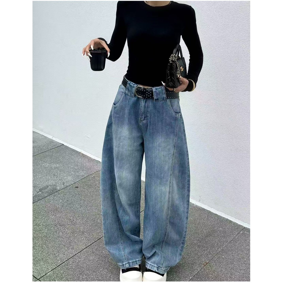 美式阔腿新款镰刀宽松弯刀牛仔裤女2025新款休闲香蕉长裤牛仔裤女