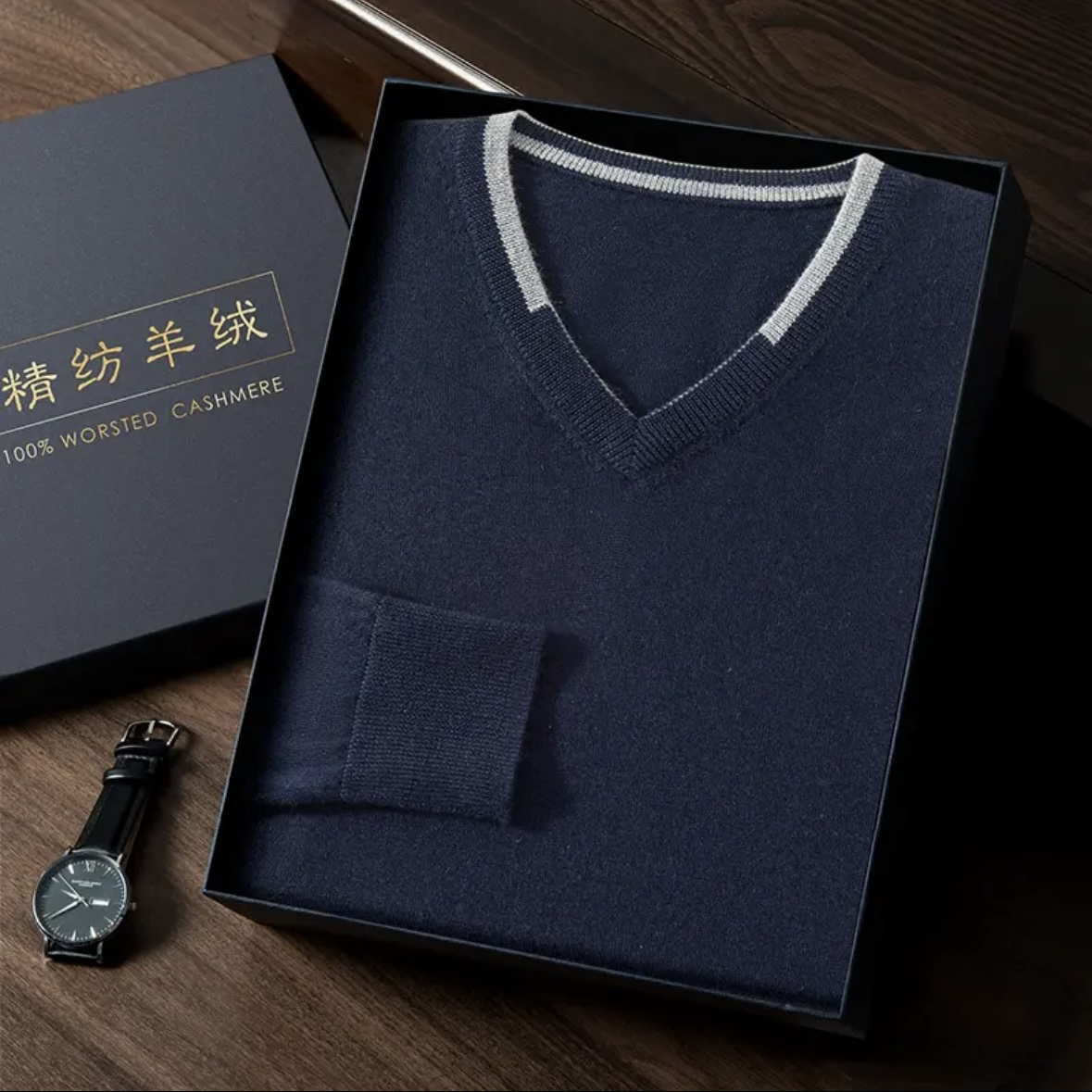 BAIYI【羊绒衫】 100%纯山羊绒v领撞色内搭68支3股纯精纺高品质！