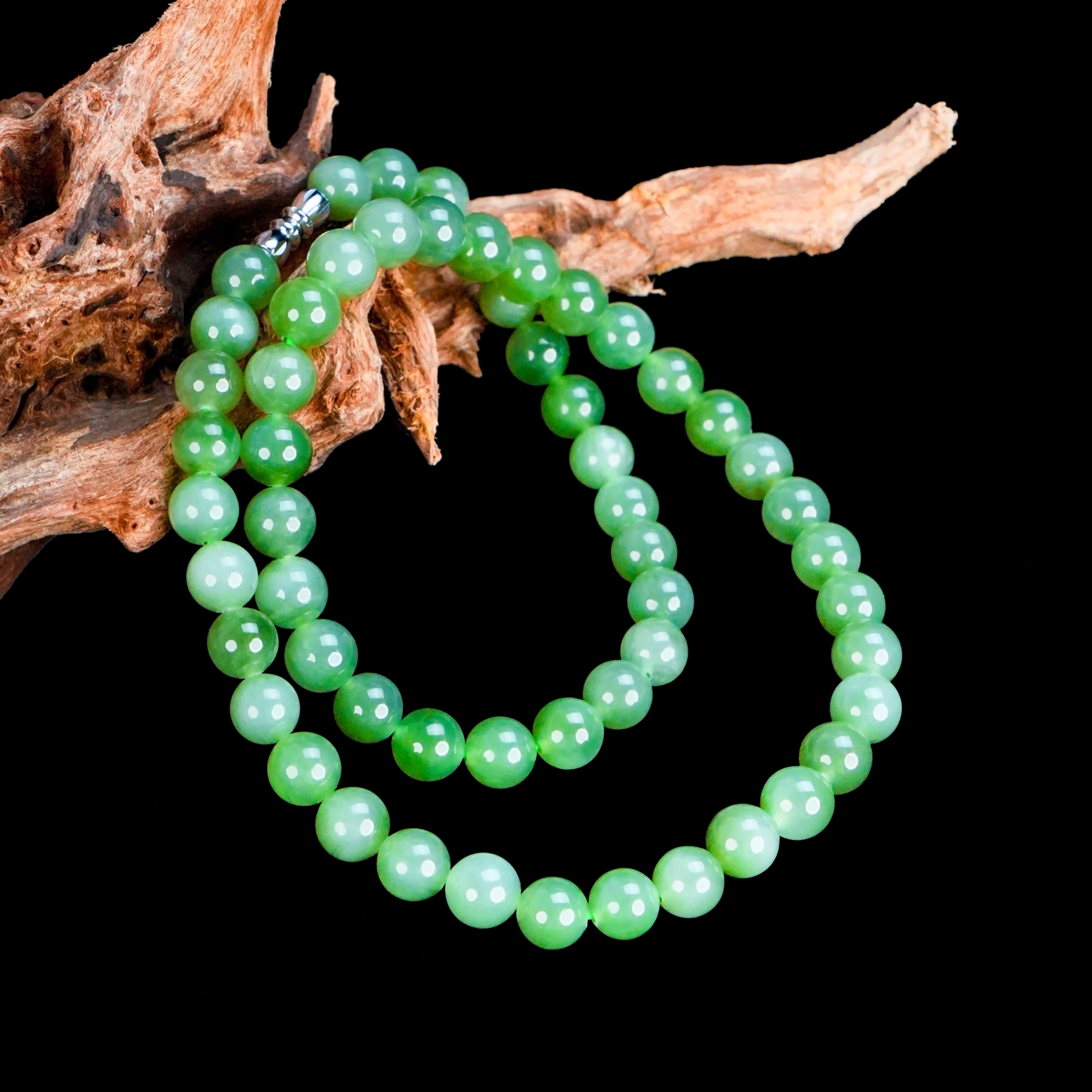 SC-287 天然和田玉碧玉粉青项链 珠径8mm 多样性发其一