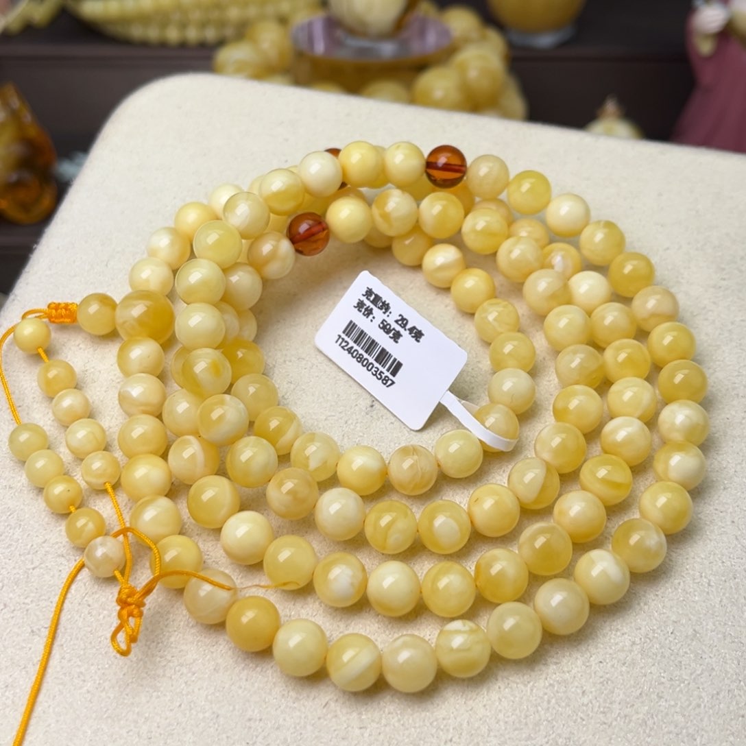 蜜蜡颈饰未镶嵌7大加浓白蜡圆珠108