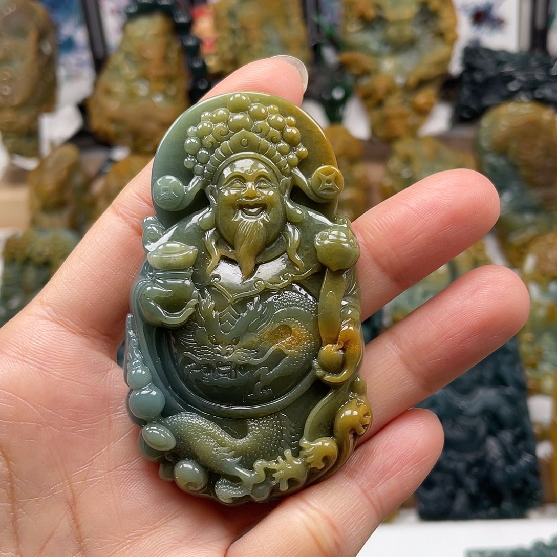 翡翠未镶嵌颈饰天然翡翠a货财神