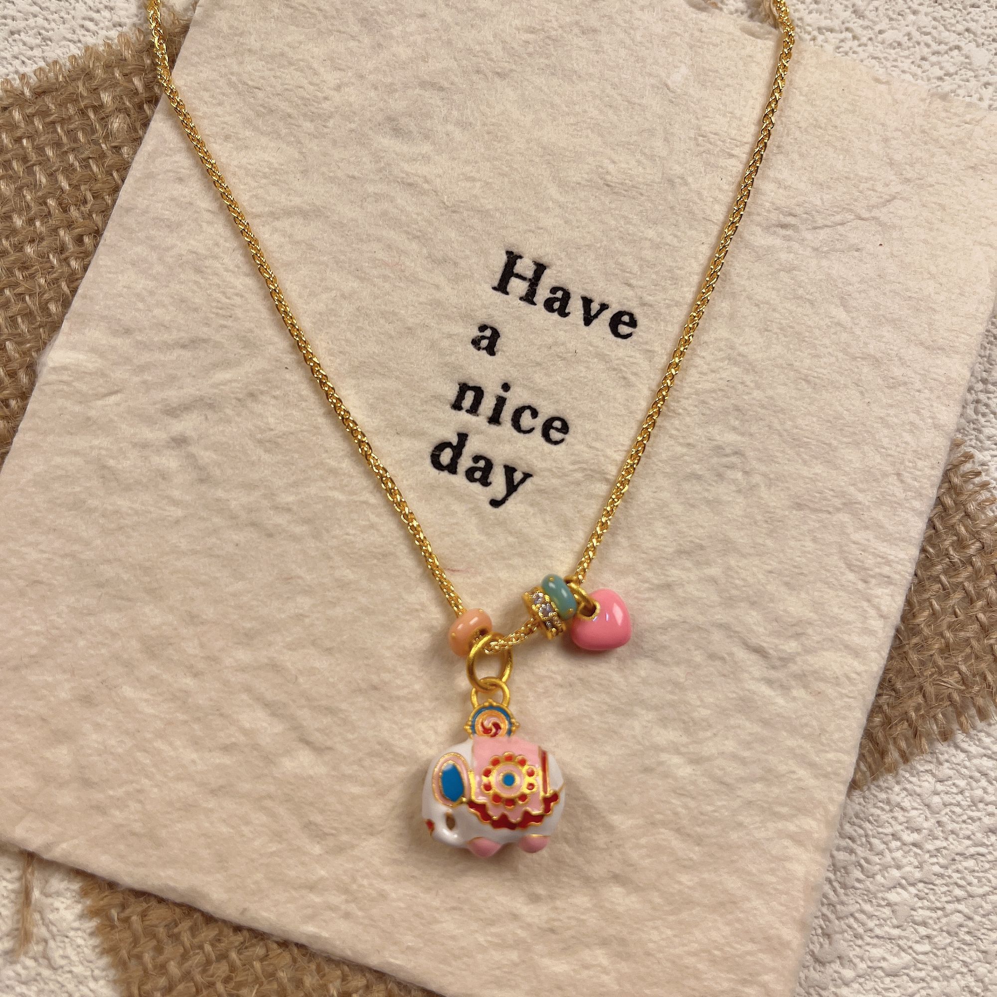 新中式 甜美复古彩色 锁骨链