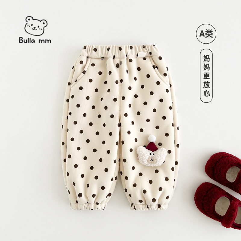 叭啦妈咪女童儿童2025新款韩版百搭时尚百搭加绒长裤kkHLM5092