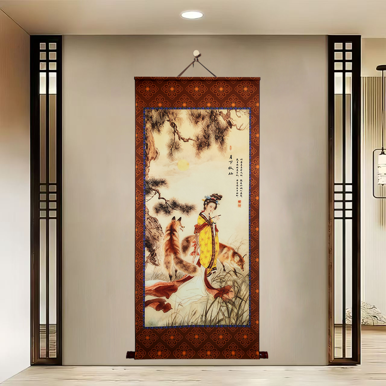 {Z月下狐}60x140cm艺术微喷卷轴宣纸画