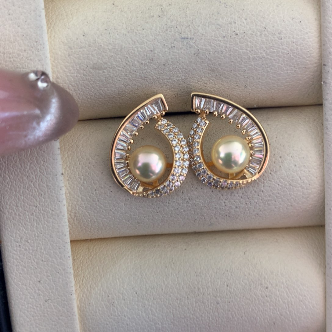 海水珍珠耳饰银S925镶嵌