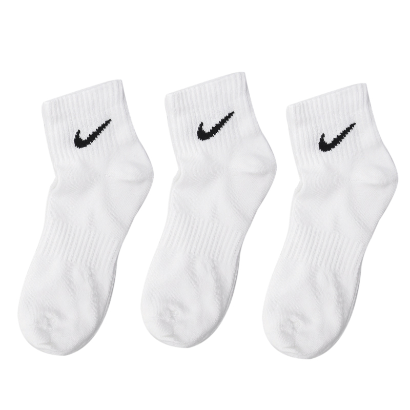 NIKE/耐克袜子男女中筒袜吸汗透气白色三双装运动袜SX7677100【XH】