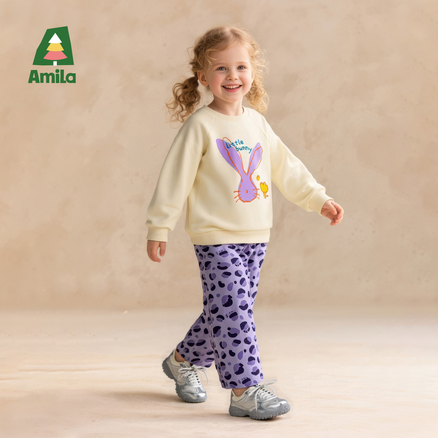 Amila2025新款百搭洋气豹纹纯棉休闲裤女童秋季长裤XQ5SK460