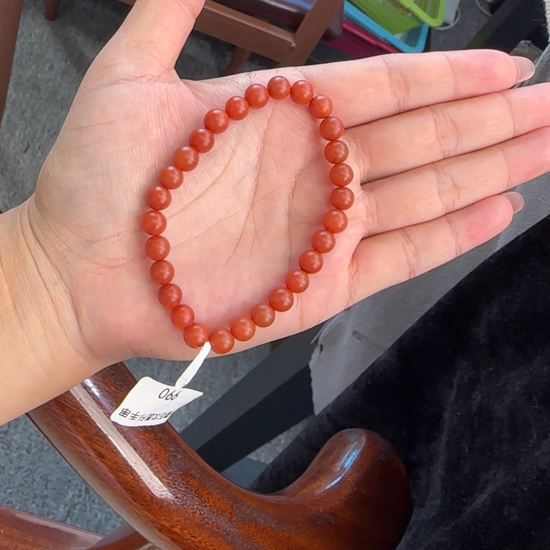 南红玛瑙手串未镶嵌原矿无优化磨石砍6mm单圈