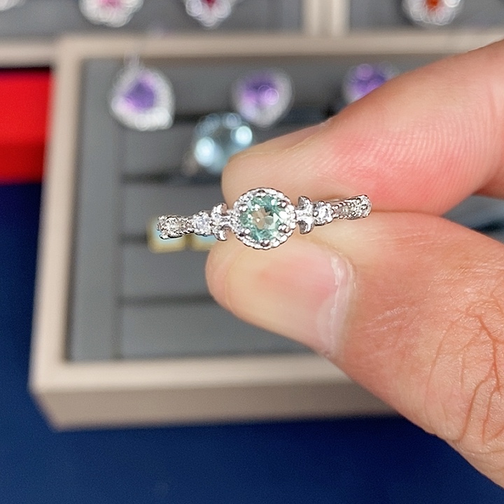 绿色碧玺戒指银S925镶嵌