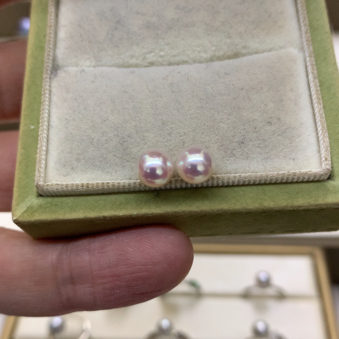 海水珍珠18K金镶嵌耳饰6-6.5akoya天女素钉
