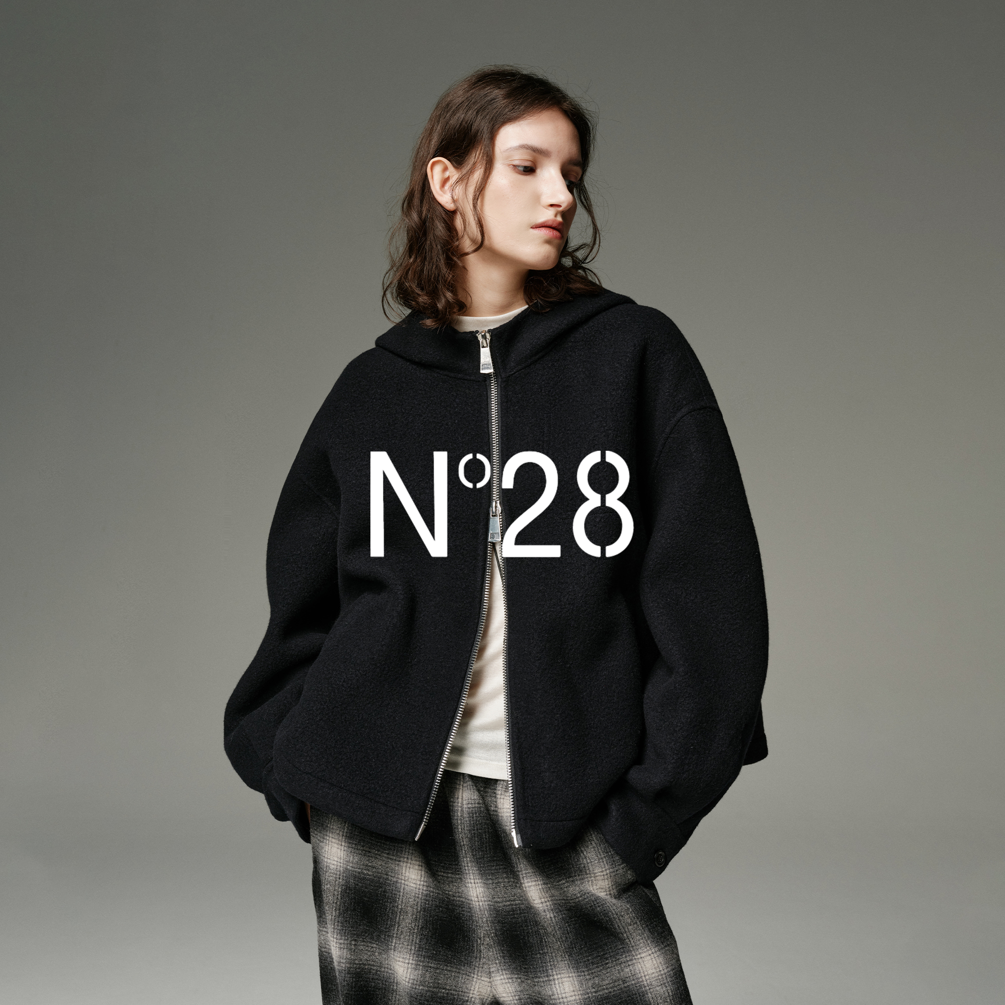 【赵老板专属】N°28连帽短款毛呢外套女秋冬季夹克大衣8855A1D715