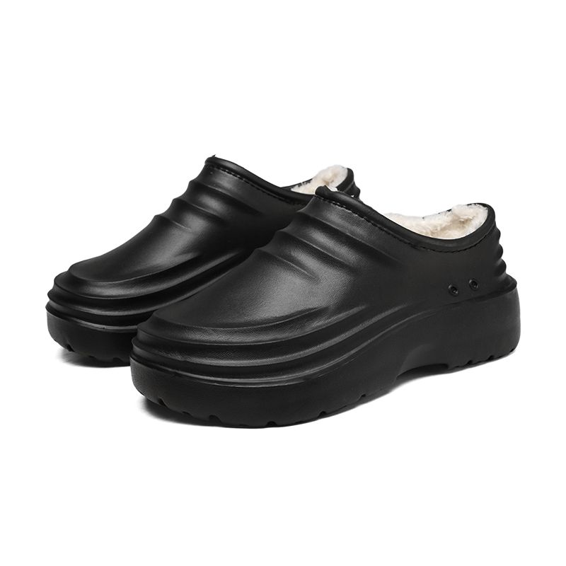 厨师鞋男士秋冬季加绒保暖防滑防水厨房工作鞋厚底外穿黑色